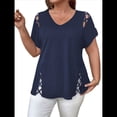 thumbnail image 2 of Blusas Tipo Túnica de Corta para Mujer, con Escote en V Recortado, Elegantes, Informales, Holgadas y Largas Azul Marino 4XL, 2 of 7