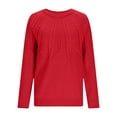 thumbnail image 4 of JSheng Women's Long Sleeve Tops Fashion Solid Color Round Neck Knitted Textured Pullover Sweater for Daily Wear Red S, 4 of 5