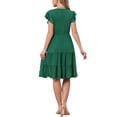 thumbnail image 3 of INSPIRE CHIC Summer Tiered Dress for Womens Notch Neck A-Line Flowy Knee Length Dresses XL Dark Green, 3 of 6