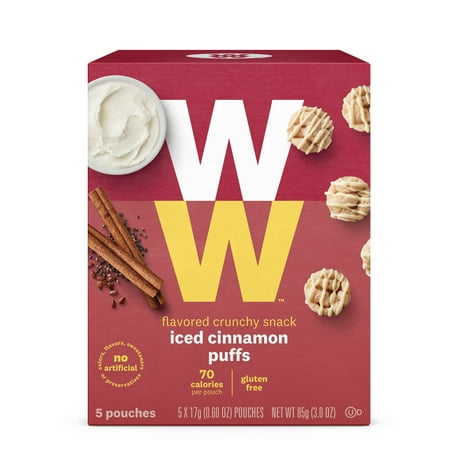 Weight Watchers Crunchy Snacks, Iced Cinnamon Puffs, 5 bags per box (Pack of
