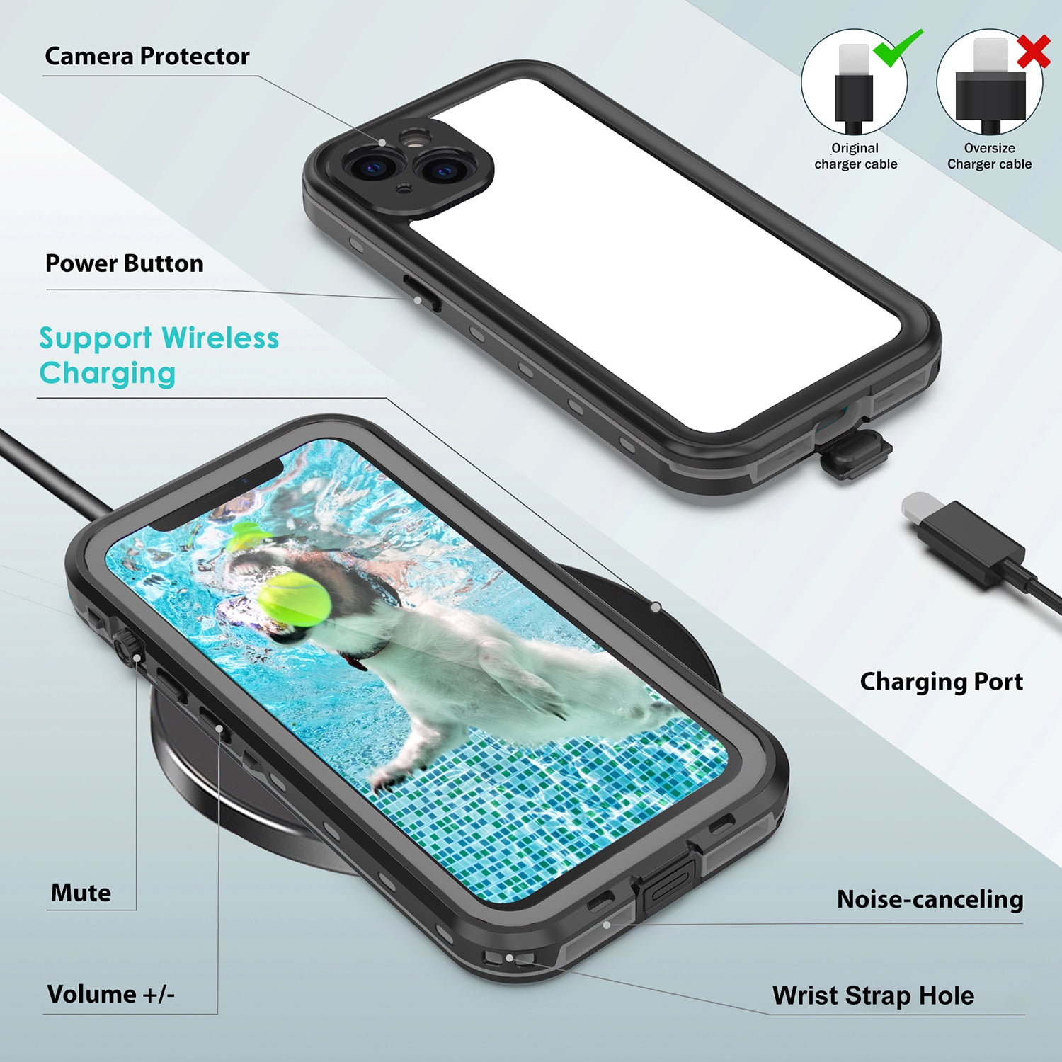 IP68 Waterproof Case for iPhone 13 Shockproof Rugged Case Built in Screen Protector Swimming Underwater Phone Cover Supprot Wireless Charging(6.1" Black)