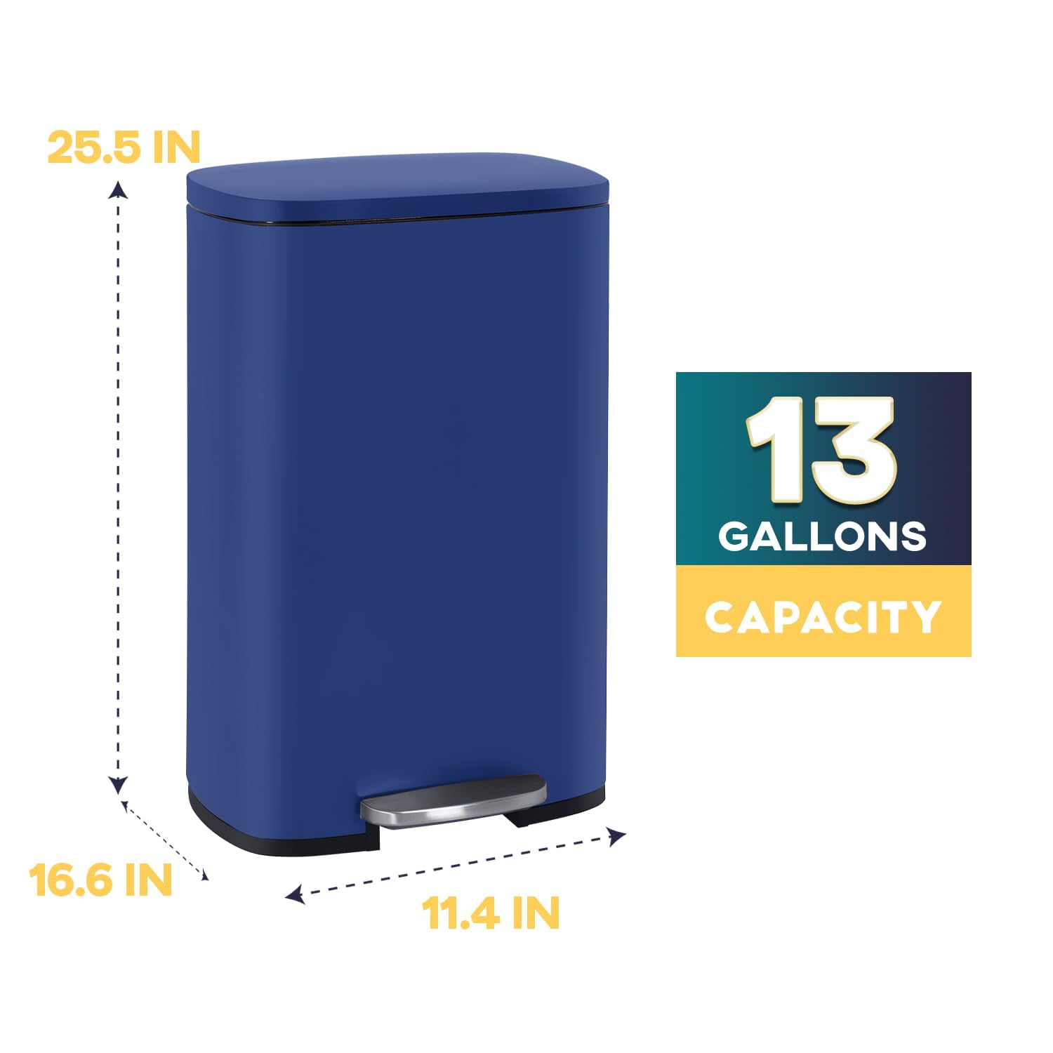 CL.HPAHKL 50 Liter / 13 Gallon Trash Can, Stainless Steel Kitchen Trash Can with Removable Inner Bucket Garbage Can with Lid Step Trash Can for Home Office, Brushed Stainless Steel Finish, Deep Blue