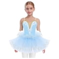 thumbnail image 1 of YiZYiF Camisole à Sequins pour Filles Cygne Lac Ballet Danse Justaucorps Robe Tutu avec Couvre-Chef Princesse Bleu 150, 1 of 7