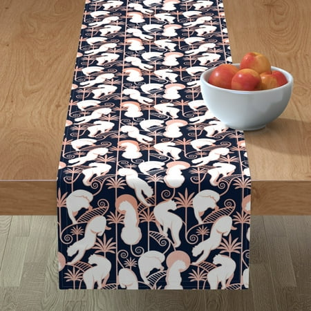 

Cotton Sateen Table Runner 72 - Deco Garden Art Jungle Palm Trees Geometric 1920S Scale Navy Background White Rose Big Cats Nouveau Print Custom Table Linens by Spoonflower