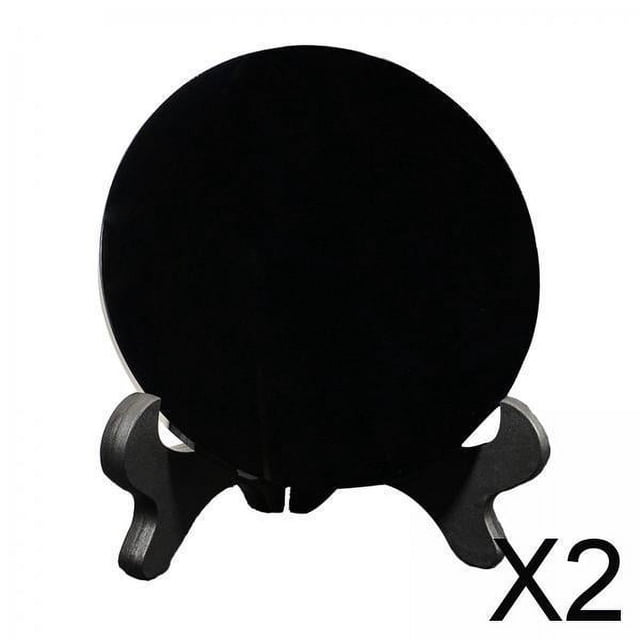 2x Disco de Piedra de Obsidiana Negra Hugo Placa Redonda Feng Shui Espejo con Soporte