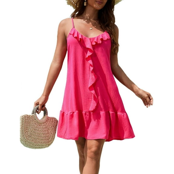 Mawalde Women Bathing Suit Cover Up Beach Dress Spaghetti Strap Swimsuit Coverup Vacation Outfits Red S