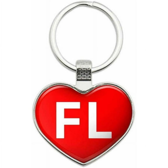 FL - I Love Places Things Metal Heart Keychain Key Chain Ring, Red