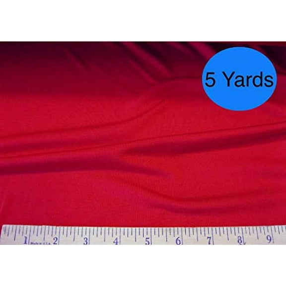 Spandex Polyester Red Fabric | 5 Yards Continuous | 4-Way Stretch | 60" Wide (5 Yards (Continuous)