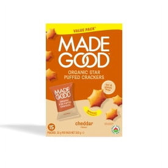 MadeGood Craquelins soufflés en forme d’étoile Arôme de cheddar Boîte de 15 sachets 15 Sachets de 20g MadeGood Cheddar Craquelin