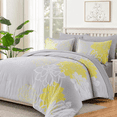 thumbnail image 2 of Flymme Full Size Comforter Sets 7 Piece Bed in a Bag Yellow Floral Printed on Gray Comforter Set with Sheets Botanical Complete Bedding Set for All Season, 2 of 8
