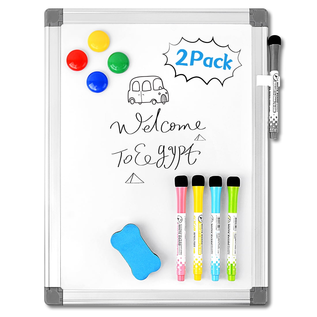Small Dry Erase Board 12 x 16 Magnetic White Board 12x16 inch 1 Eraser. Aluminium Frame White Board with 4 Magnets 