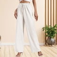thumbnail image 2 of Sngxgn Women Pants Casual Straight Leg Comfy Drawstring Lounge Running Long Active(White,L), 2 of 5