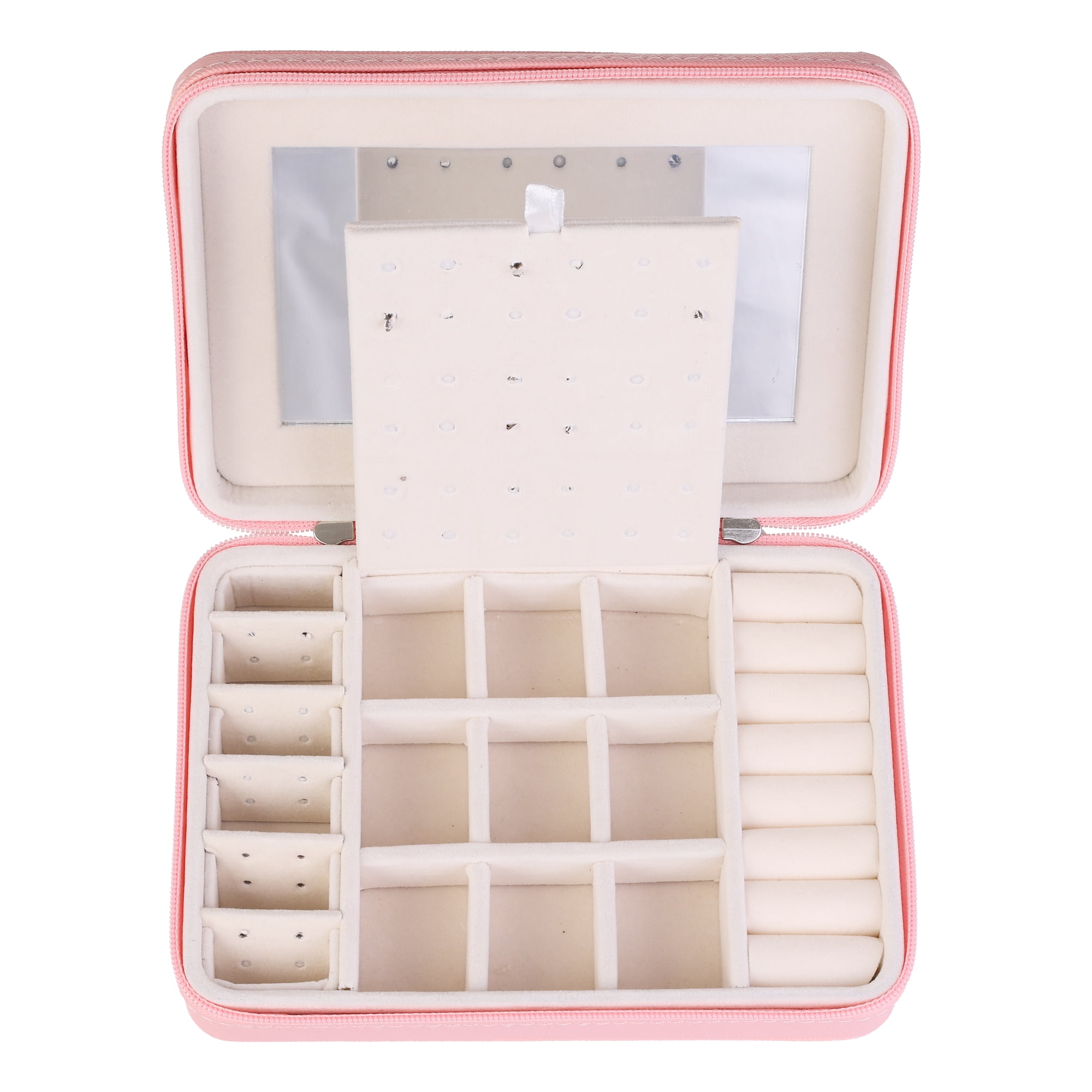Unique Bargains Travel Jewelry Box with Mirror Portable PU Leather Jewelry Organizer Pink