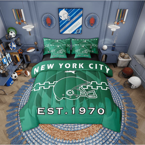 7 Pcs Comforter Set Twin Size,Football Fans Bed in a Bag with Flat Sheet and Fitted Sheet and Adults,Sports Bedding Set with Pillowcase and Sham(New York City)