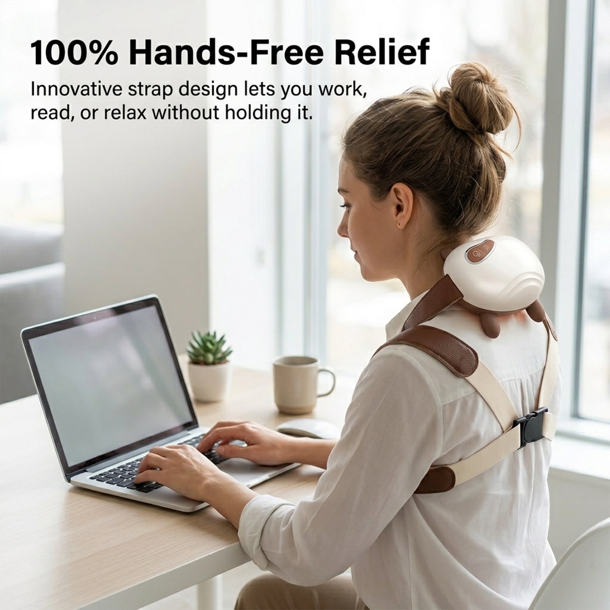 4D Bionic Neck Massager with Heat, Wireless Neck and Shoulder Massager for Pain Relief Deep Tissue, Portable Real Touch Shiatsu Hand Massager, Rechargeable Cervical Electric Massager for Home Office