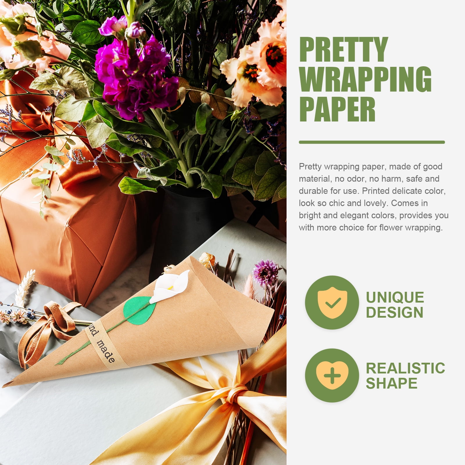 FWSA WRAPS Matte Flower Wrapping Paper Roll Brown Florist Packging Kraft  Paper Waterproof Gift Floral Packaging Marterials DIY Craft Decoration  (Color