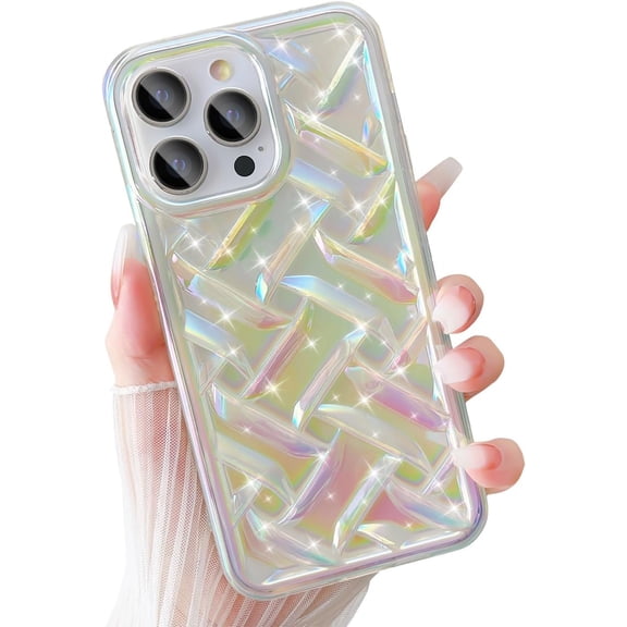 Compatible for iPhone 14 Pro Max Case for Women Electroplate Luxury Woven Pattern Phone Case Soft TPU Shockproof Camera Lens Protective for iPhone 14 Pro Max Phone Case 6.7 inch - Colorful