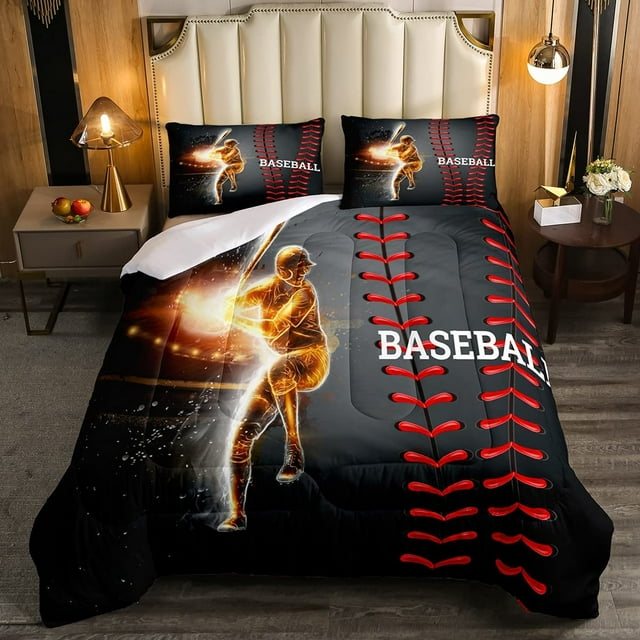 YST Baseball Bedding Set, Golden Athlete Comforter Set Twin Size
