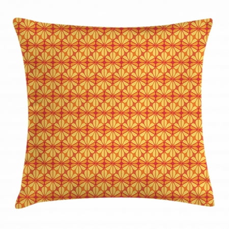Orange Throw Pillow Cushion Cover Geometric Grid Design With