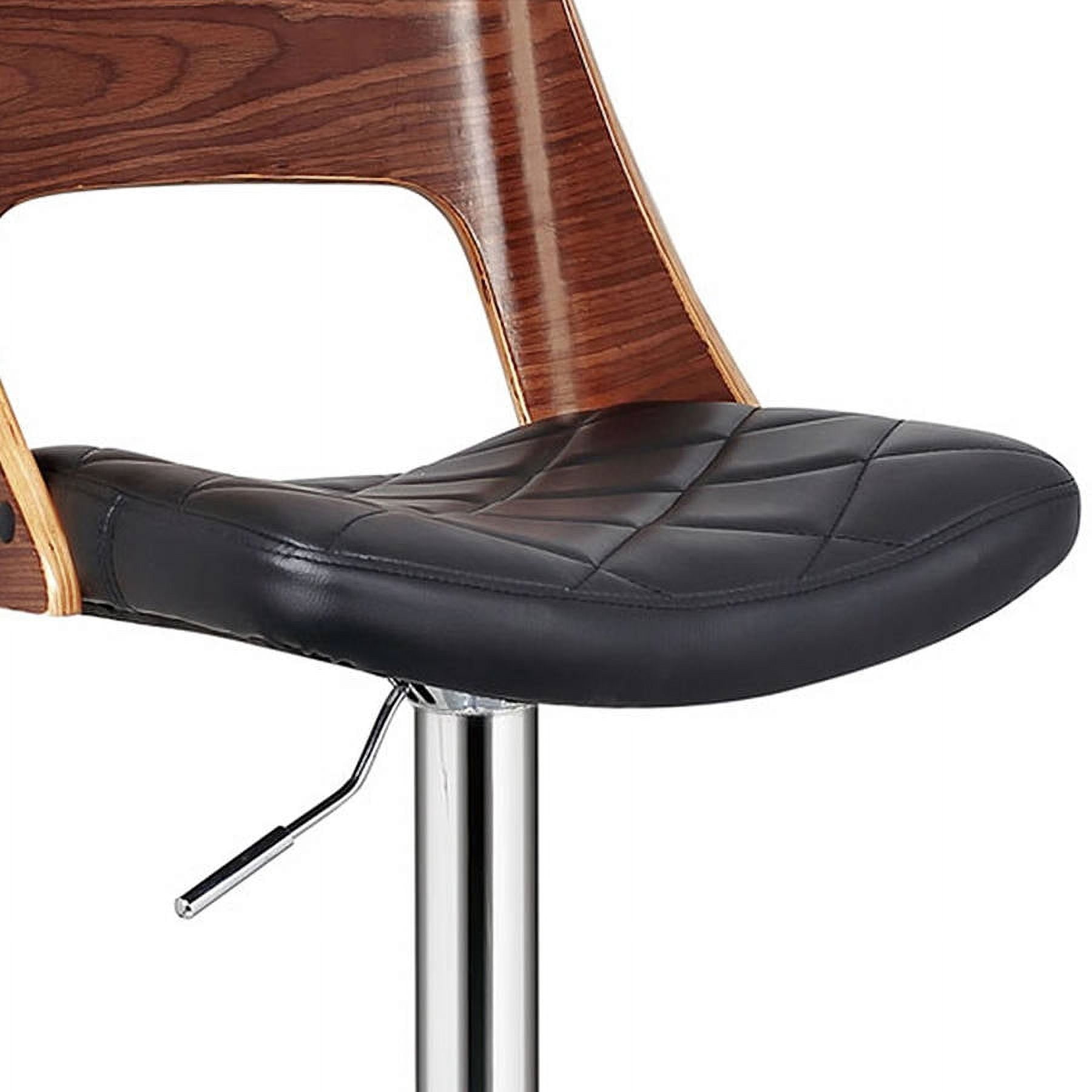 Bentwood Contemporary Modern Stylish Wood Back Adjustable Swivel Bar Stool with Diamond Quilted Finish Curved Seat and Back, Walnut/Black