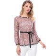 thumbnail image 2 of AllegK Blusas Tops Peplum De Encaje Semitransparente De ManLarCon CintuAnudaPaMujer RoL, 2 of 6