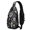 Skull and Flower Gothic Pattern, variant on Sun and Triangle Gothic Pattern Sling Backpack, Travel Shoulder Pack with Earphone Port, Multi Pocket Design Gift Ideas for Hiking Cycling Walking