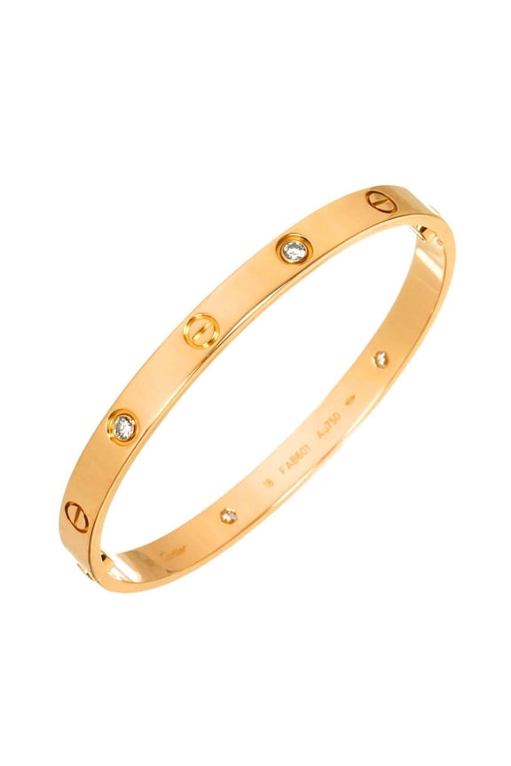 Pre-Owned Cartier Love Bracelet #18, 4 Half Diamonds, 18K PG Pink Gold 750 Bangle (Good)
