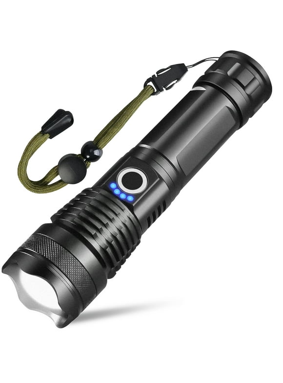 90000 Lumens Powerful Flashlight, USB Rechargeable Waterproof XHP70 Searchlight Super Bright 5 Modes LED Flashlight Zoom Bar Torch for Hiking Hunting Camping Outdoor Sport (Battery Included)