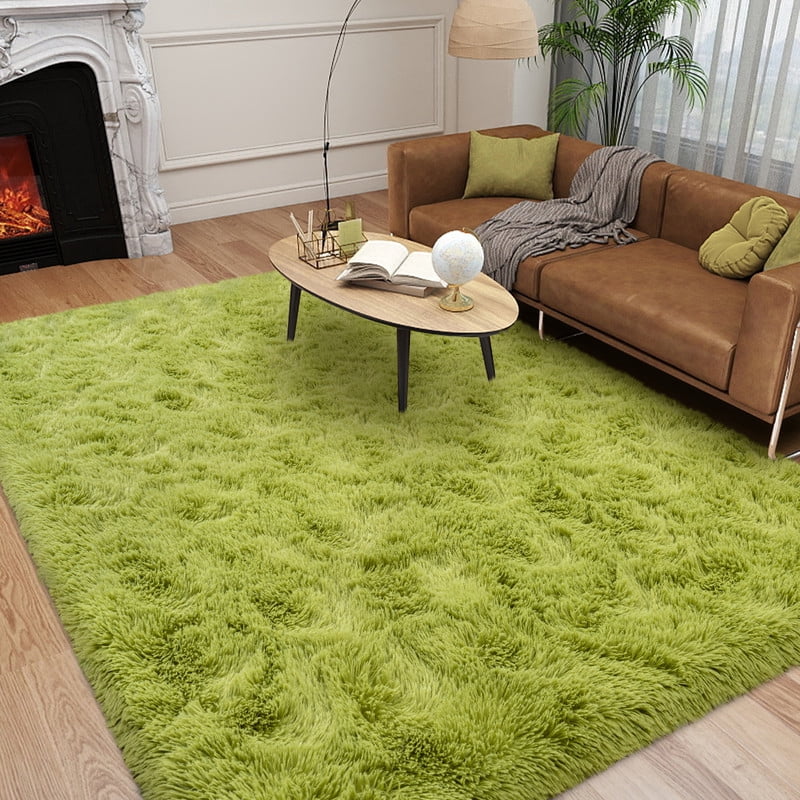 rugs 9x12ft Large Fluffy Area Rugs for Bedroom,Grass Green Soft Carpet Shag Kids Rug with Non-Slip Stickers Rug Pads Living Room Bedroom Father's Day Gifts Decora