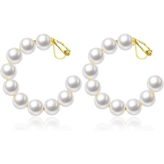 Clip On Earrings For Women 14K Gold Silver Plated Hoop Pearl Earrings Minimalist Jewelry For Women[Z1]