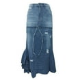 thumbnail image 4 of VUPSGEZ Women's Casual High Waist Denim Skirt Slim Fit A Line Jean Maxi Skirt (Light Blue,L), 4 of 6