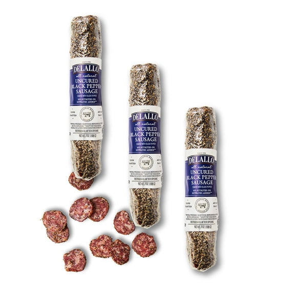 DeLallo Black Pepper Sausage, Air-Dried, All Natural, 7 oz Stick (3 Pack)