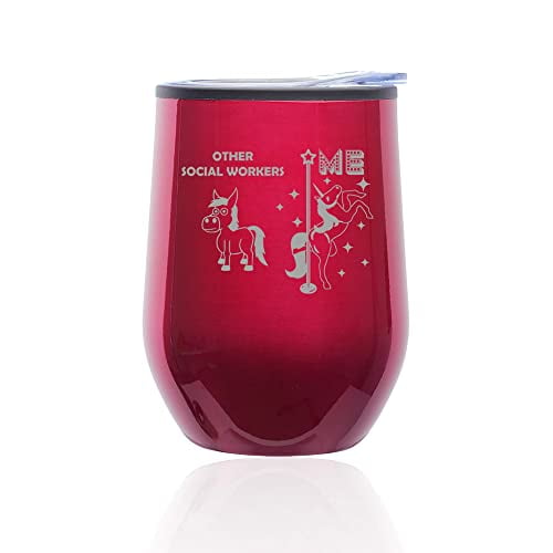 Stemless Wine Tumbler Coffee Travel Mug Glass with Lid Social Worker Superstar Unicorn Funny (Fuchsia) Stemless Wine Tumbler Coffee Travel Mug Glass with Lid Social Worker Superstar Unicorn Funny (Fuchsia)