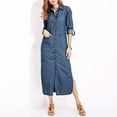 thumbnail image 2 of Robe de Voyage pour Femmes, Robe Décontractée à Manches Longues, Col en V, Ajustée, Mode, Boutonnée, Sexy, en Denim, Taille 3TG, 2 of 6