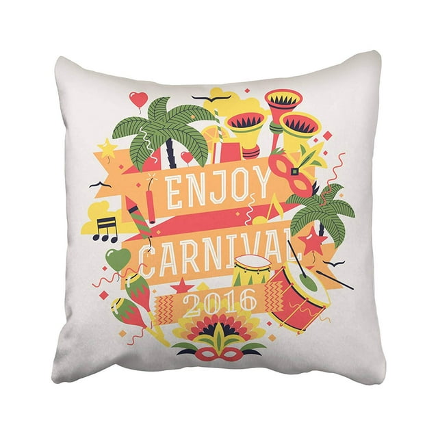 ABPHQTO Hermosa celebración fiesta carnaval mascarada con palmeras cuernos máscaras tambores música funda de almohada funda de cojín 50x50 cm