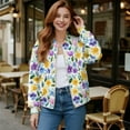 thumbnail image 2 of Xoenoiee Women Bomber Jacket with Pockets Stand Collar Cropped Coat Lightweight Zip Up Jacket Streetwear for Fall Winter, Watercolor Floral, Medium, 2 of 7