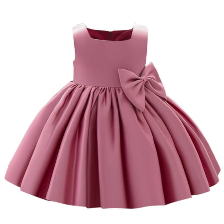 

Odeerbi Girls Birthday Party Dresses Toddler Satin Embroidery Rhinestone Bowknot Gown Long Dresses Hot Pink