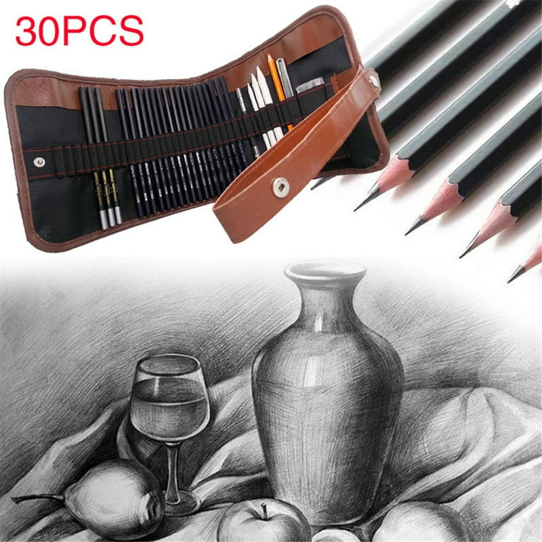 Arrtx 31 Pieces Professional Art Supplies Kit with Graphite Pencils,  Charcoal Pencils, 50 Pages Sketchbook, Paper Erasable Pen, Craft Knife,  Canvas Rolling Pouch 