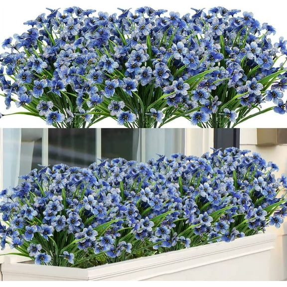 20 Bundles Outdoor Artificial Flowers UV Resistant No Fade Fake Violet Flowers for Indoor Outside Hanging Plants Garden Patio Porch Window Box Home Wedding Farmhouse Decor (Blue) A