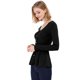 thumbnail image 4 of Allegra K Top de peplum de punto Jersey Acanalado de manga larga con Cuello En V para Mujer Negro XS, 4 of 6