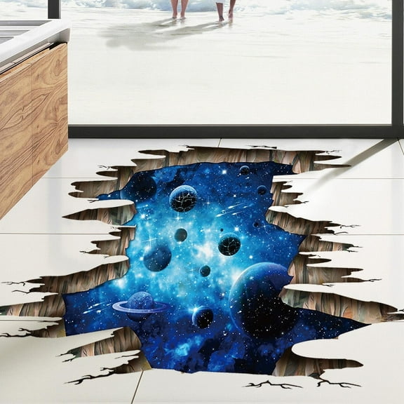 Creative 3D Blue Cosmic Galaxy Wall Decals Removable PVC Magic 3D Milky Way Outer Space Planet Window Wall Stickers Murals Wallpaper Decor for Home Walls Floor