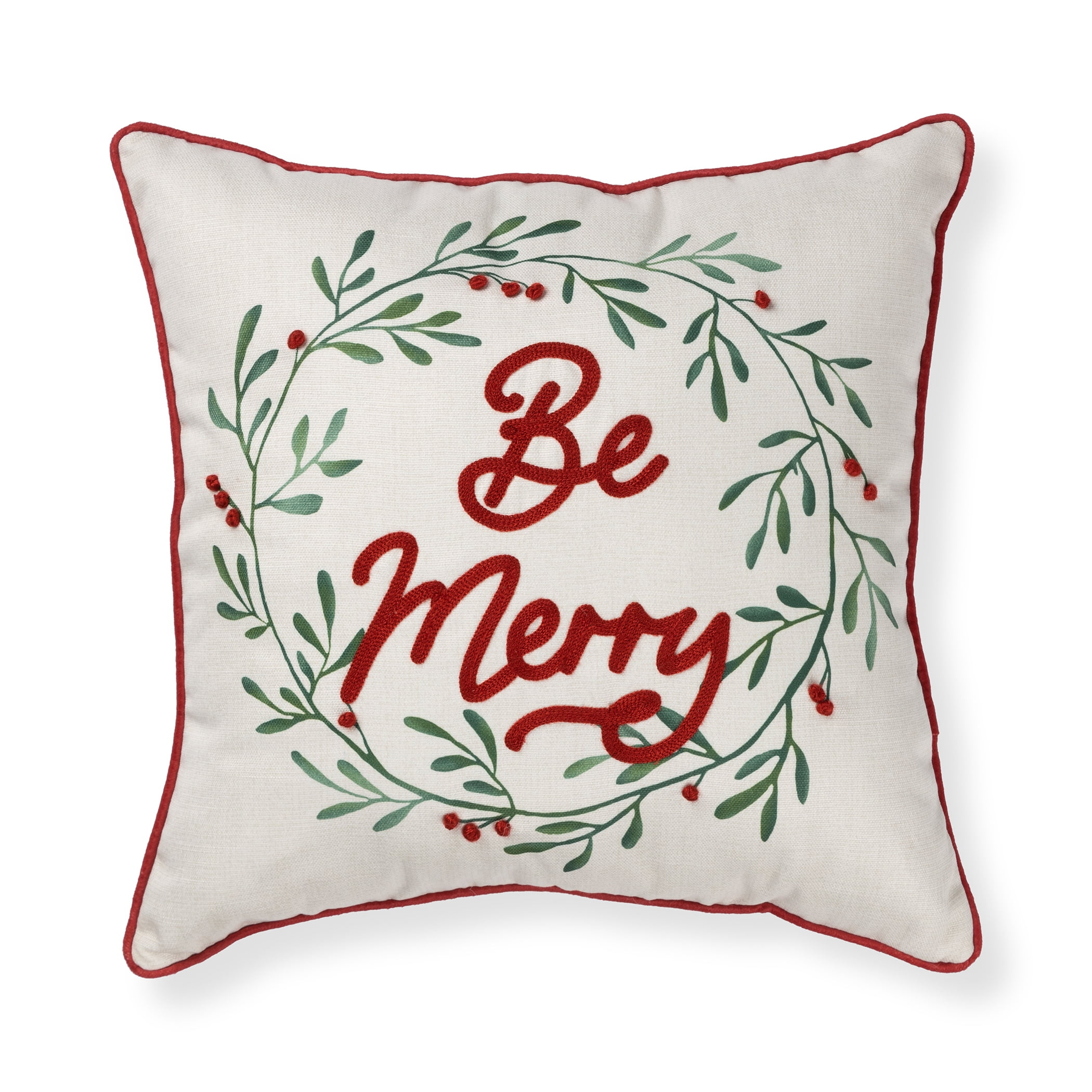 Mainstays Decorative Throw Pillow, Holiday Be Merry, 17"x17" Square, Single Pillow