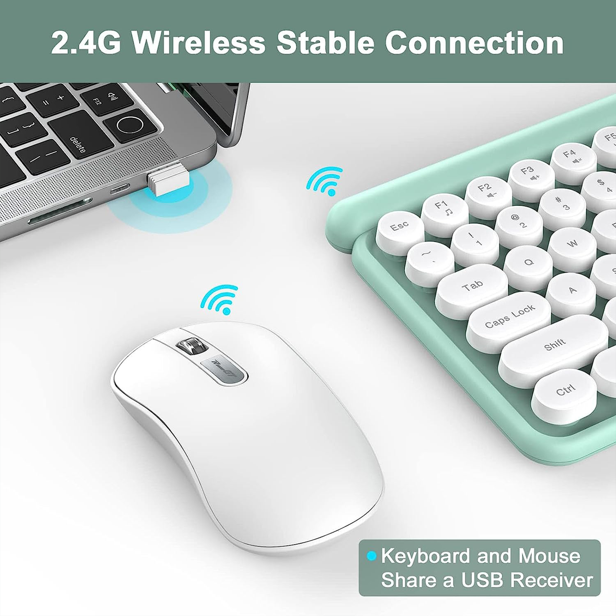 RaceGT Wireless Typewriter Keyboard and Mouse, Green photo 5