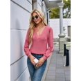 thumbnail image 4 of Women'S Multi-Layered V-Neck Solid Color Long Sleeved T-Shirt Casual Blouses Top Pink M, 4 of 9
