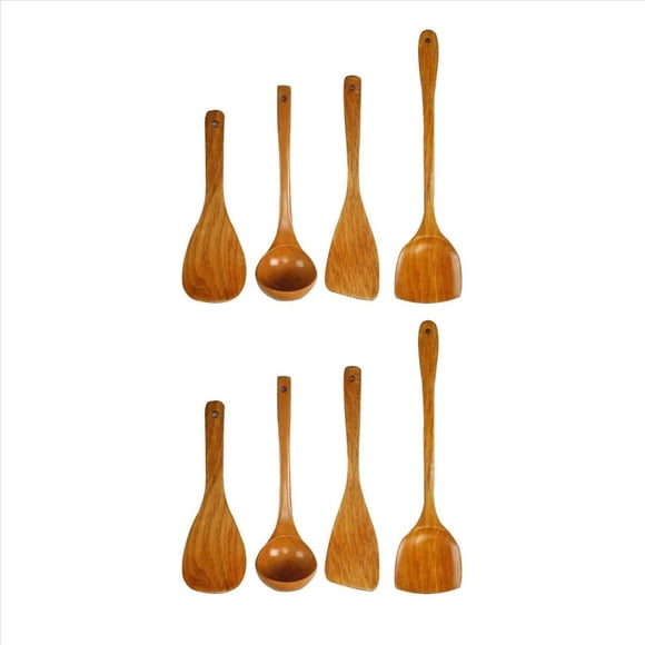 8 Piezas Cuchara Pala de Madera EspáTula Larga de Arroz Antiadherente de Madera Cocina Utensilio de Cocina Juegos de Herramientas para FreíR una Mano