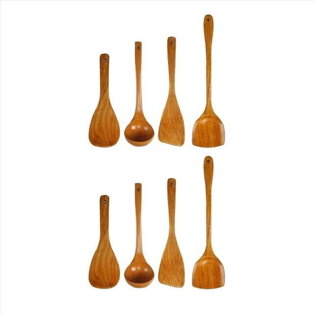 8 Piezas Cuchara Pala de Madera EspáTula Larga de Arroz Antiadherente de Madera Cocina Utensilio de Cocina Juegos de Herramientas para FreíR una Mano