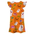 thumbnail image 4 of HNMKIU Halloween for Girls Flutter Sleeve Nightgown Summer Casual Cartoon Digital Print Dress Orange - 5-6 Years, 4 of 5