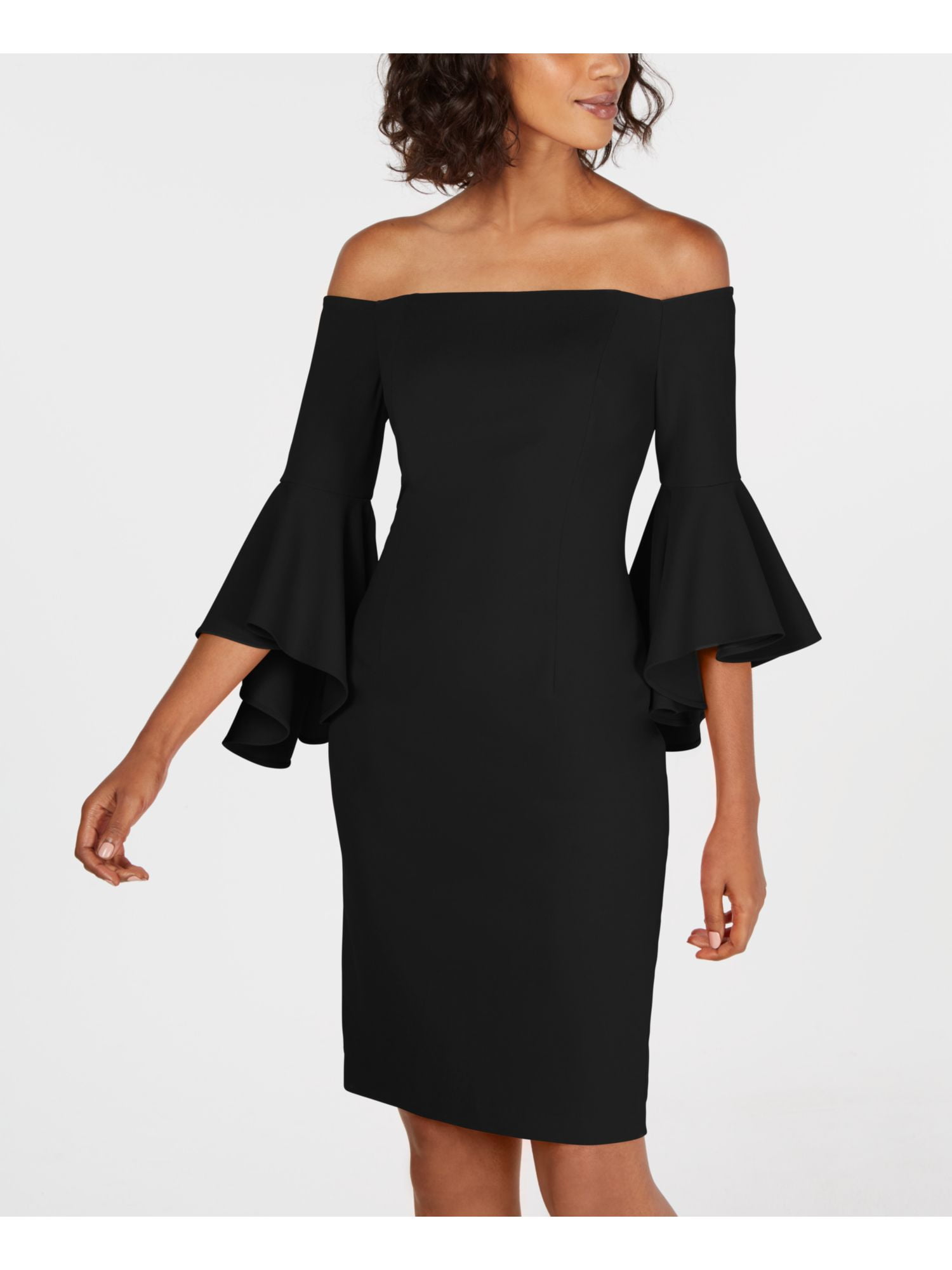 CALVIN KLEIN Womens Black Bell Sleeve Body Con Evening Dress Petites 8P -  