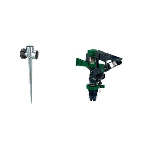 Orbit 1/2 Inch Plastic Impact Sprinkler Head and Zinc Hose Spike Bundle