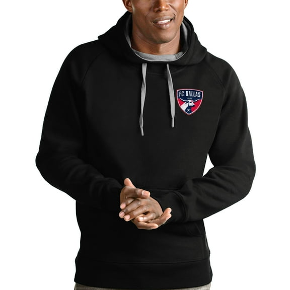Men's Antigua Black FC Dallas Logo Victory Pullover Hoodie